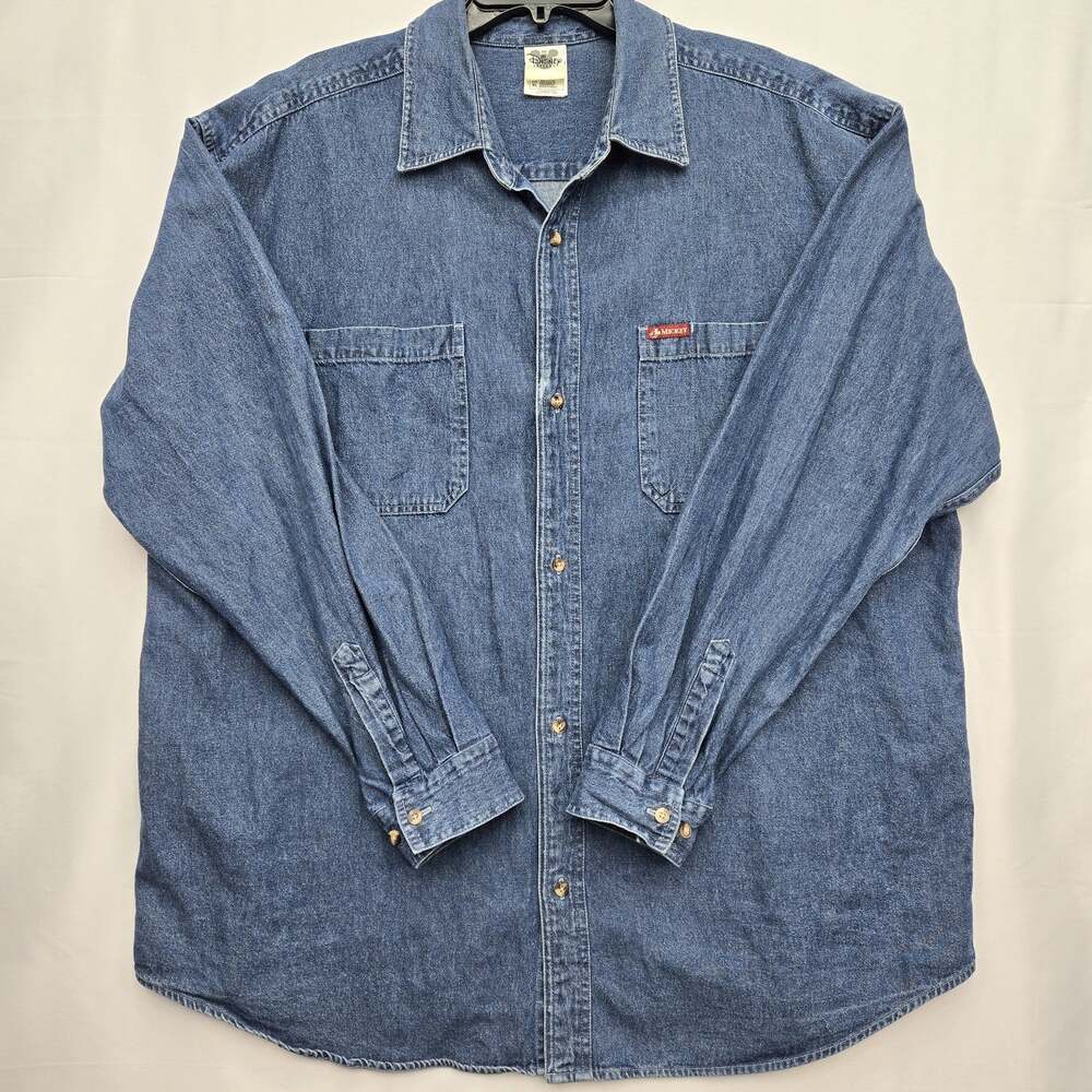Vtg 90s Disney Catalog Sorcerer Mickey Mouse Embroidered Denim Shirt Sz XL